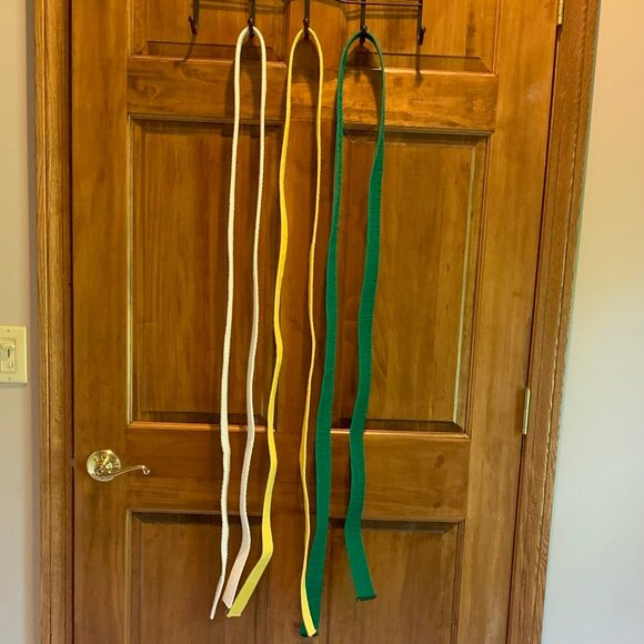 LOT OF 3 KARATE BELTS, WHITE, YELLOW, GREEN, ADULT, APPROX. 92" LONG - Picture 1 of 3